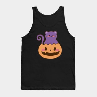 Cute Halloween Cat with Pumpkin Tank Top